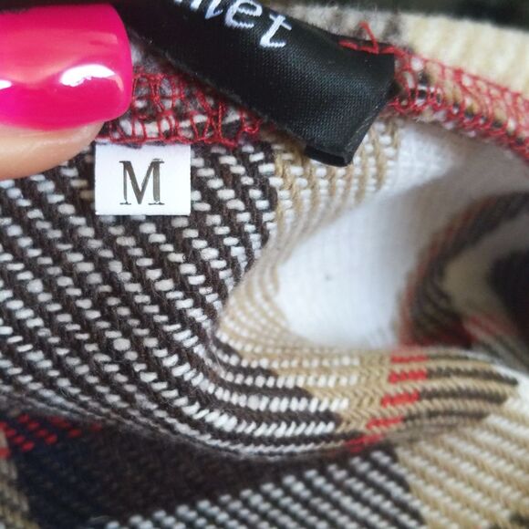 Automet long plaid shacket, button up jacket, flannel, red black cream, M - Picture 6 of 8